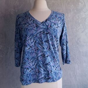 UV SKINZ Brushstokes 3/4 Sleeve V-Neck R&R Tee Size M UFP 50+ Lightweight Travel